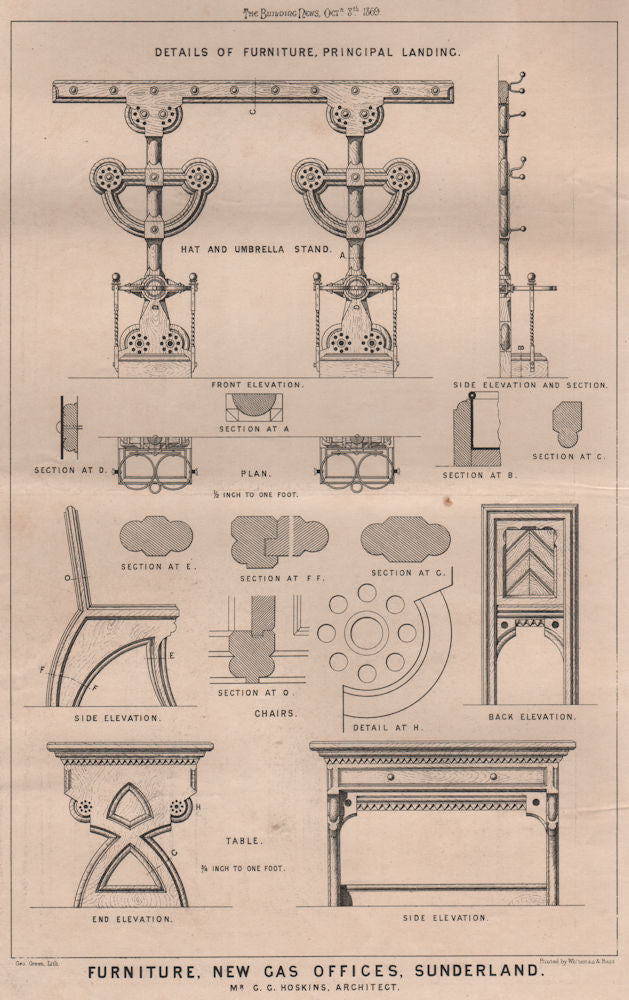 Furniture, new Gas Offices, Sunderland; G.G. Hoskins, Architect. Durham (2) 1869